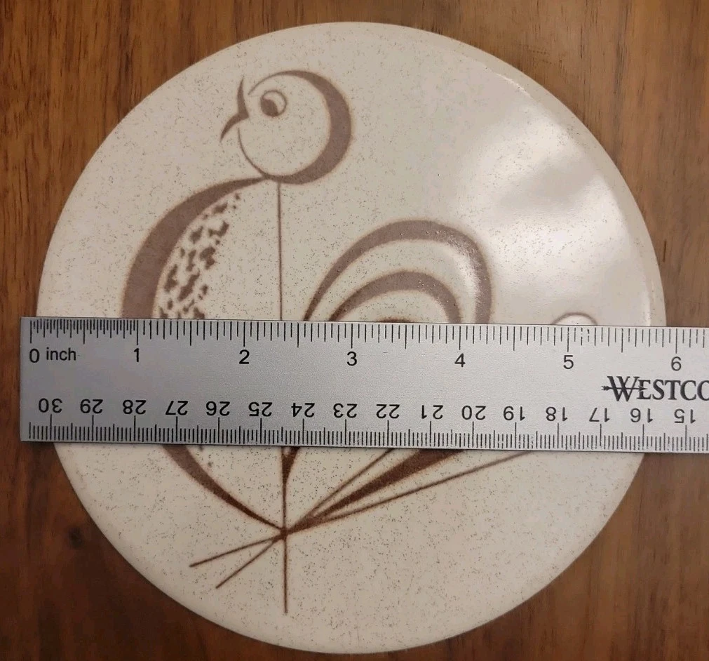 Vintage 1960s MCM Gladmark Wood- Ceramic Rooster Wall Plaque/Trivet 8.5" NICE image 7