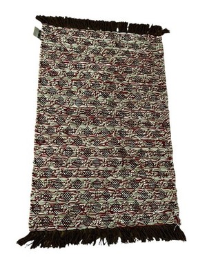 Pier 1 Imports Hand Hooked Yarn Rug Fringe Borders Brown Red Green 40x23