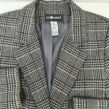 VTG Sag Harbor Women s Gray Blue Plaid Long Sleeve Button Lined Blazer 14 READ