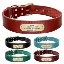 Genuine Leather Personalized Dog Collar Custom Pet Puppy ID Name Tag Engraved