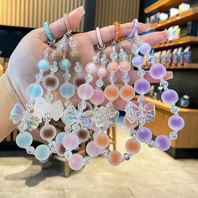 Correa de muñeca colorida con cuentas - Cristal Kawaii teléfono llavero accesorios Foto 3 de 4