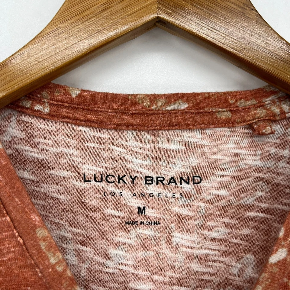 Camiseta Lucky Brand Para Hombre M Naranja Floral Manga Corta Cuello Redondo Mezcla de Algodón Foto 4 de 4