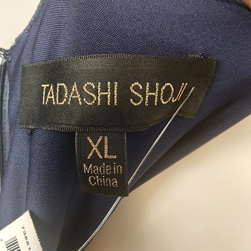 Abito da cocktail donna Tadashi Shoji nuovo con etichette drappeggiato a rete blu navy increspato taglia XL - Foto 8 di 9