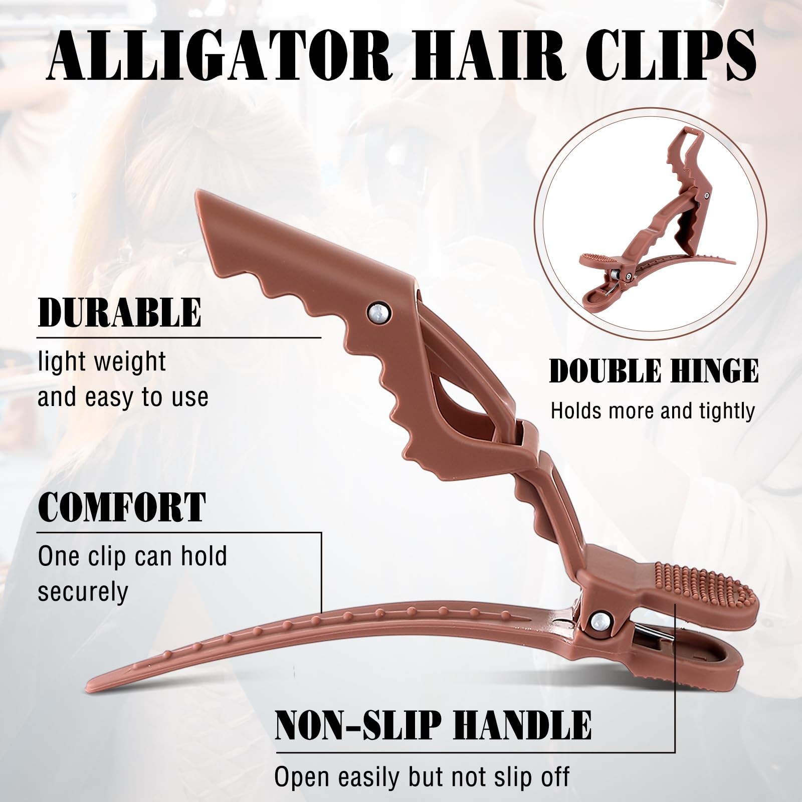 12 PCS Brown Matte Alligator Clips for Hair Styling and Sectioning Crocodile
