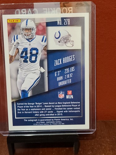 2015 Panini Contenders ZACK HODGES #278 Rookie Ticket AUTO - INDIANAPOLIS COLTS - Picture 2 of 2