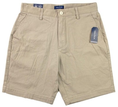 Nautica Mens Bermuda Deck Shorts 30 Classic Fit Flat Front Zip Fly Khaki $59