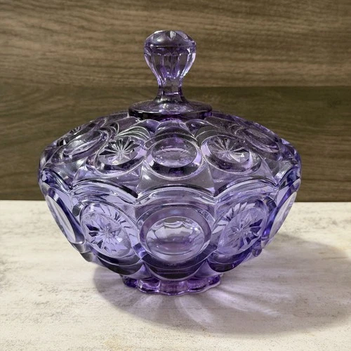 Fenton Vintage Neodymium Knobby Bulls Eye Candy Box Wisteria Covered Dish 9385WT
