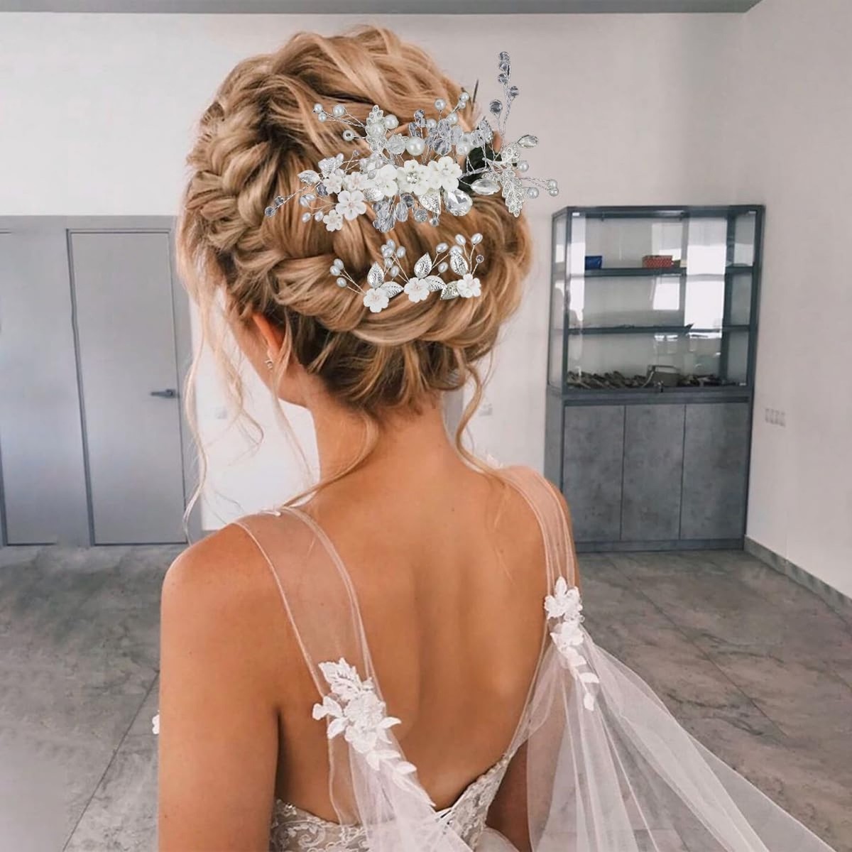 6 Pcs Bridal Flower Hair Pins Crystal Pearl Rhinestone Wedding Hair Clips Updo 5 Pack Bridal Flower Wedding Hair Pins Crystal Pearl Hair  main image 3