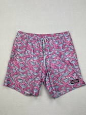 Vineyard Vines Mens Chappy Swim Trunks Paradise Punch Pink Fish AOP Print Size S