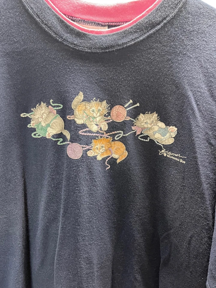 Vintage Cats & Yarn 2XL T-Shirt Morning Sun Shirt Women's Size Navy Short Sleeve - Image 3 of 4