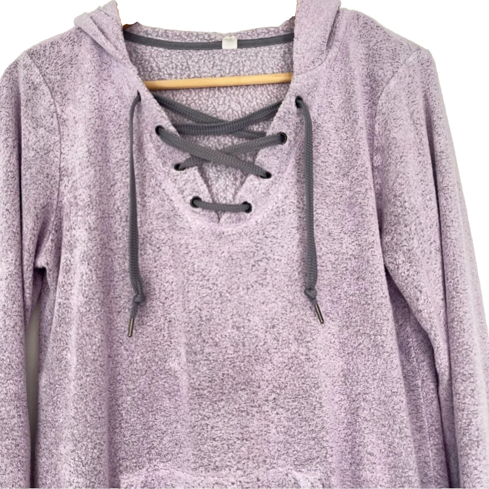 Ideology Lace-Up Soft Comfy Hoodie Frosted Lavender Women's Size Small