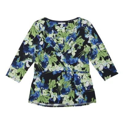 PER UNA Blouse Imprimé Floral Noir Bleu Vert Manches 3/4 Col Rond Taille M - Photo 1/4