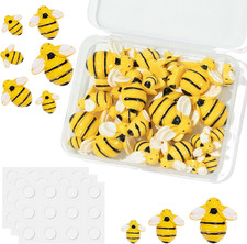 Tiny Resin Bees for Crafts,32Pcs Small Plastic Bumble Bee Decor with 36 Double S