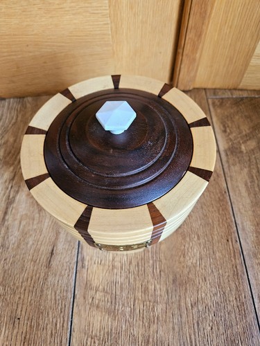 Vintage LANCROFT laminowane 2-kolorowe drewniane wiadro na lód treen z wkładką domowy bar - Zdjęcie 4 z 11