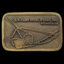 Vintage Belt Buckle E.V. Camp Steel Works Atlanta GA USA Made by Hit Line