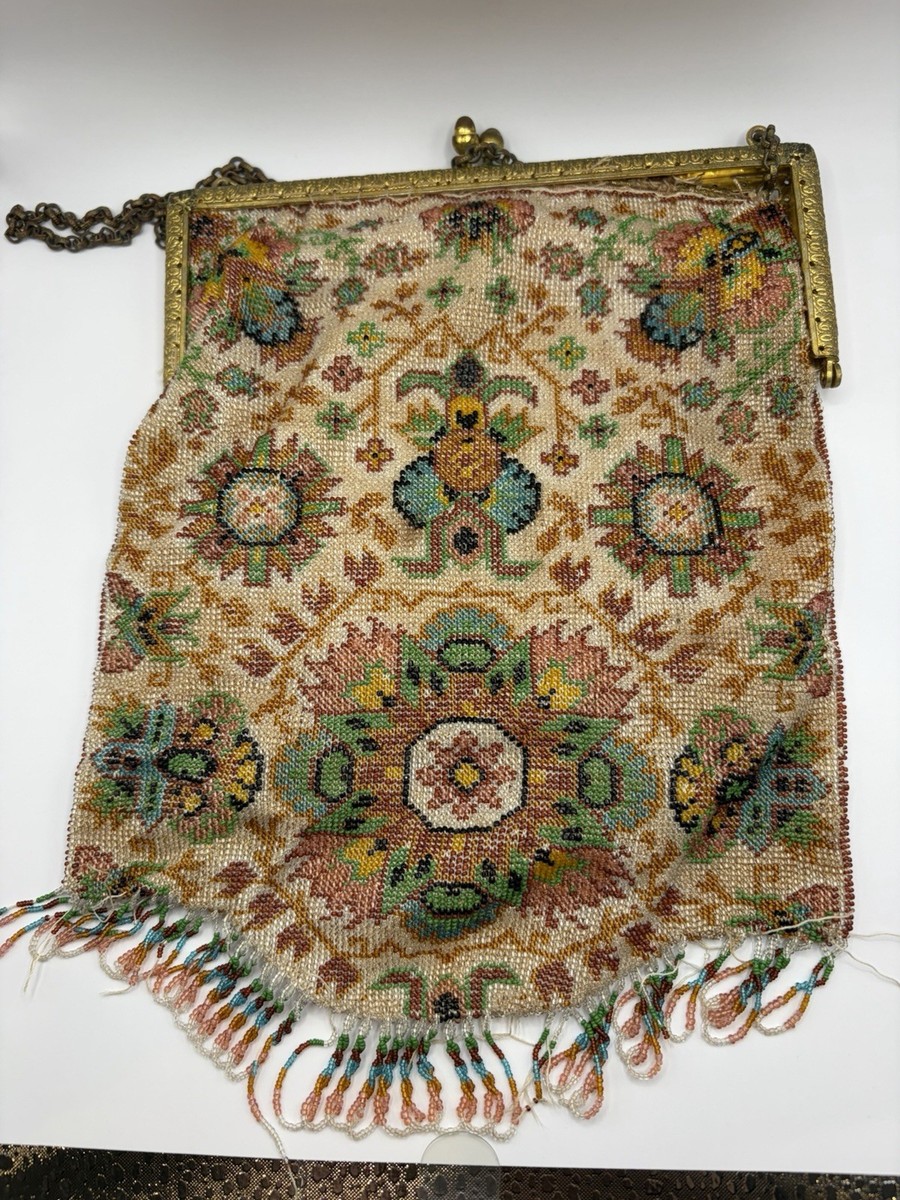 antique アンティーク20s ミニbag Antique French Micro-beaded Purse 1900-1920s Flapper AS IS TLC