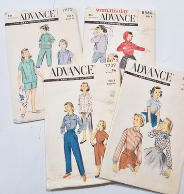 Vintage 1950's Advance Sewing Patterns Girls Pajamas Coat Shirts Jumpsuit Size 8