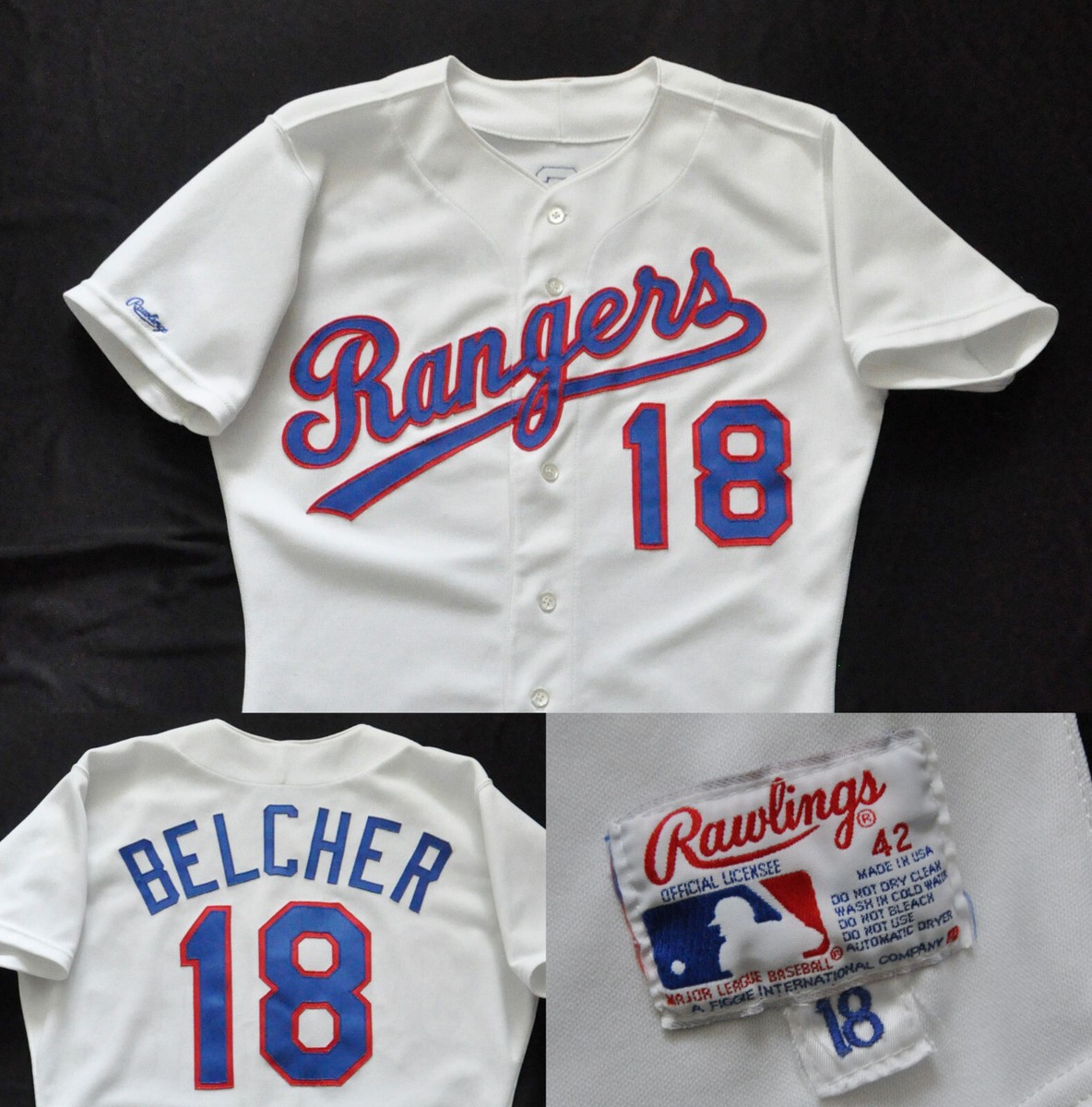 18 Kevin Belcher Texas Rangers Rawlings Jersey 1990 Game