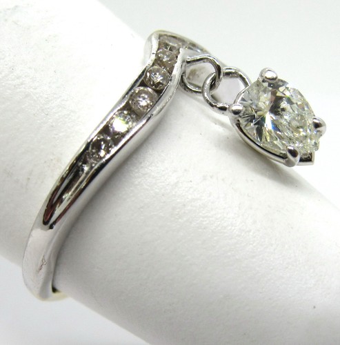 14k White Gold Channel Set Diamond Dangle Charm Enhancer Wrap Ring Size 4.75 - Picture 8 of 9