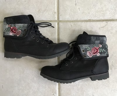 combat boots with roses