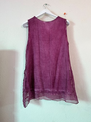 Soft Surroundings Petite Medium Embroidered Sheer Silk Tunic Top In Plum Purple - Picture 4 of 9