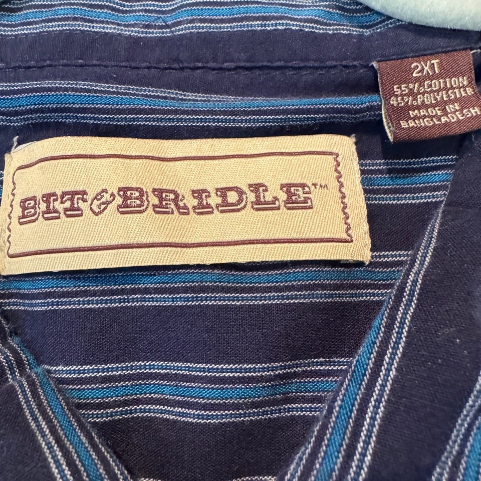 Camisa a Presión Bit & Bridle Western Pearl Para Hombre 2XT Alta Azul Rayas Vaquero Rodeo Foto 3 de 4