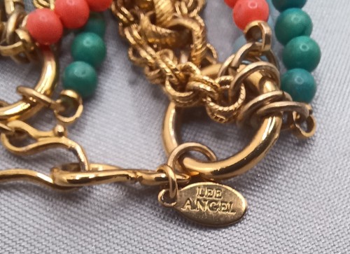 Lee Angel 6 Strand Necklace Gold Plate Multicolor Glass & Stone Beads 44" - Picture 5 of 6