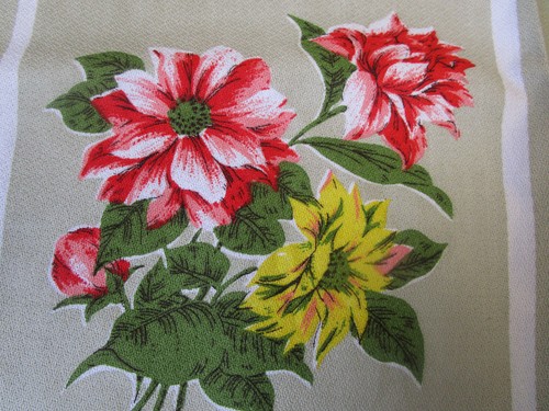 RETRO, MID CENTURY MODERN, FLORAL THEMED, COTTON TABLECLOTH #2 - Picture 5 of 9