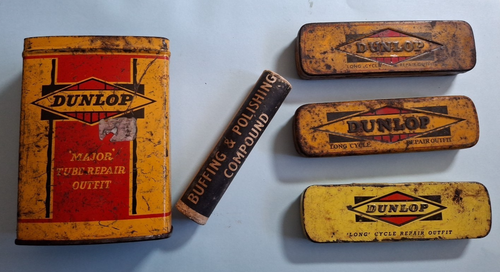 Selection of 4 Vintage Dunlop tins-Major Tube Repair kit & 3 different longcycle