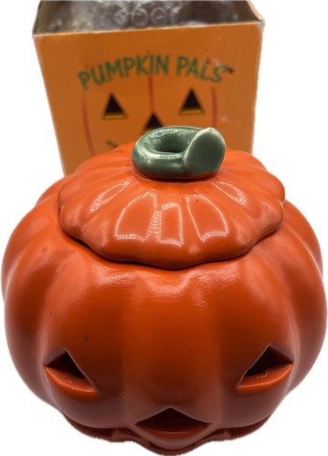 Portacandele vintage Halloween Russ Berrie ceramica zucca jack o lanterna 5" - Foto 3 di 15