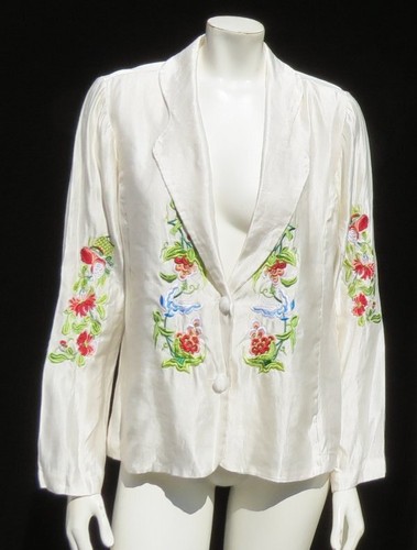 Zitrone Santa Monica US M Elfenbein Seide Leinen bestickt Blazer Jacke Top waschbar