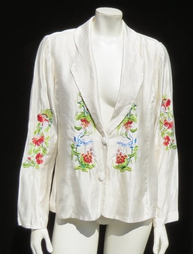 CITRON Santa Monica US M Ivory Silk Linen Embroidered Blazer Jacket Top Washable - Picture 1 of 7