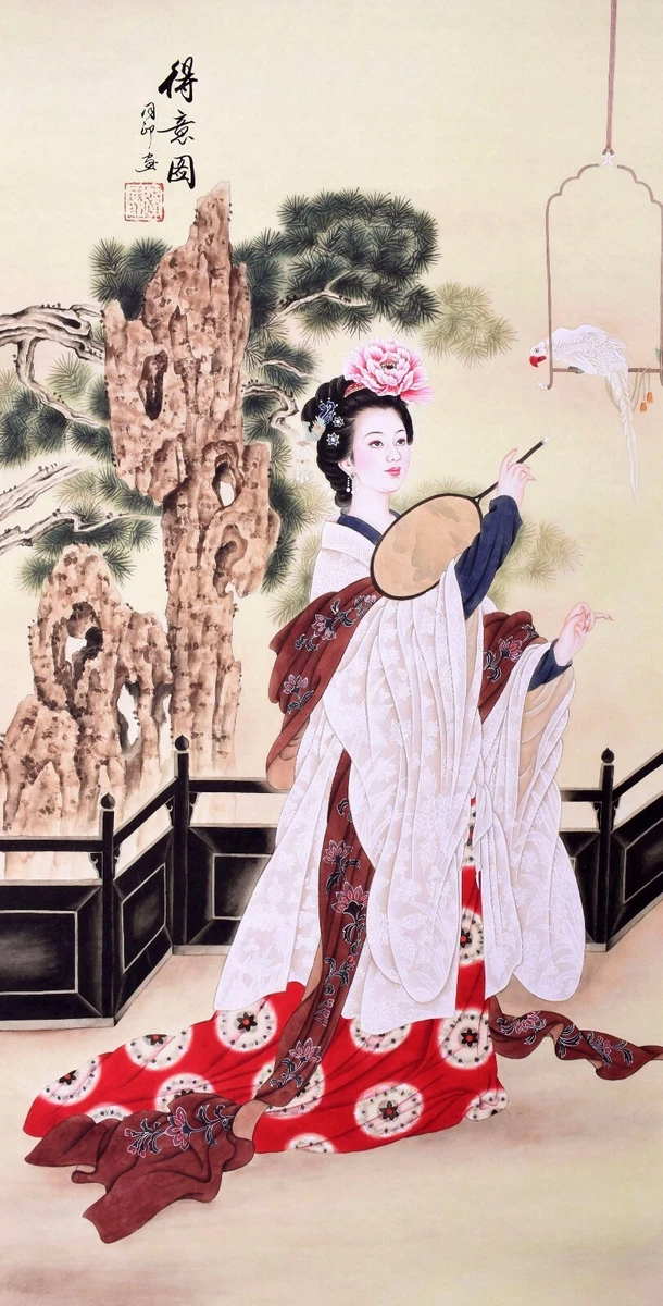 100% ORIGINAL ASIAN ART CHINESE FIGURE WATERCOLOR PAINTING-Antique Beauty  girl | eBay