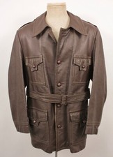 Mens VTG 70s Brown Leather Jacket Sz L 1970s Disco Coat