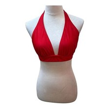 J. Crew Red Halter Bikini Top Triangle Plunge Swimwear Size Medium