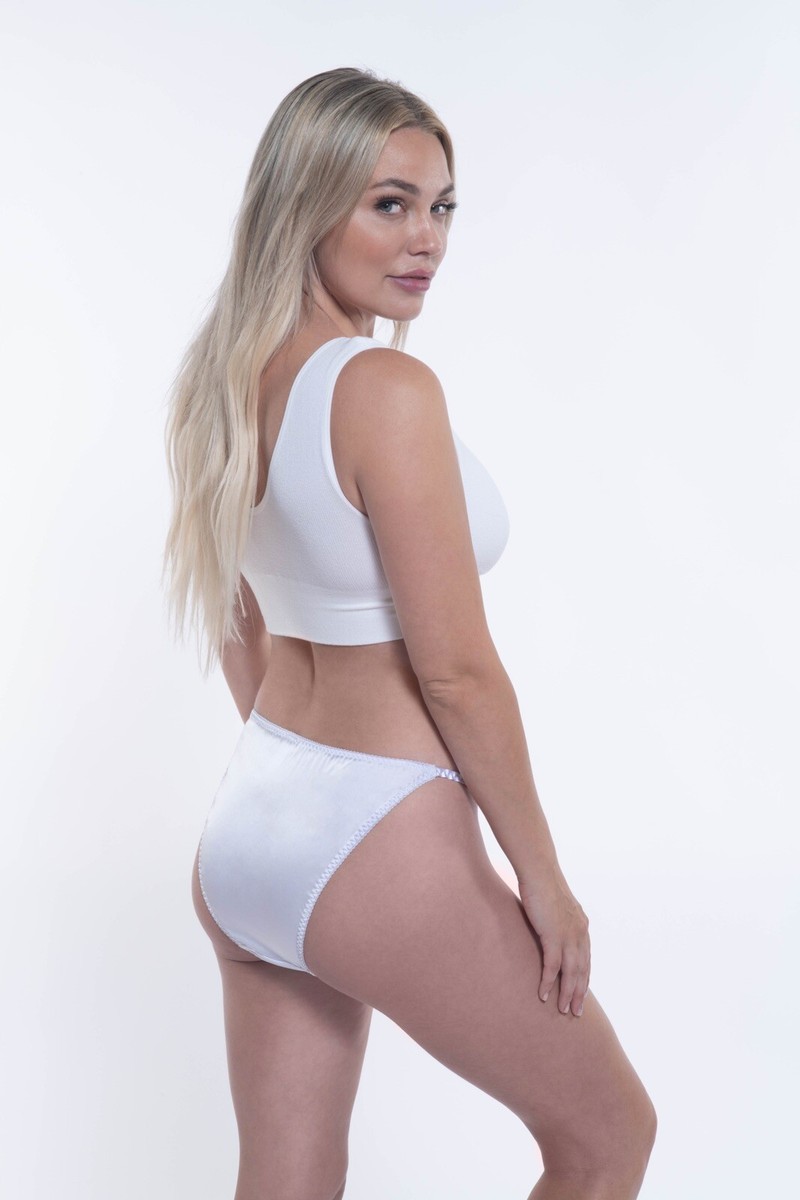 Satin String Bikini, Thong, & T-String White 3-Pack L/7 View 4