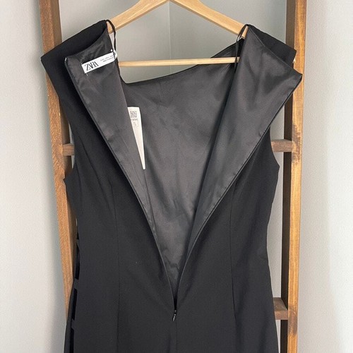 NEW ZARA Black Side Cutout Midi Dress Large - Picture 9 of 12