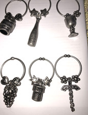 CHARMS - PEWTER WINE GLASS CHARMS MARKER NEW SET OF 6