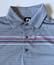 FOOTJOY FJ - Men's Polyester Spandex Gray Striped Golf Polo Shirt - Size Medium