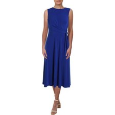 LAUREN RALPH LAUREN Womens Pauldina Side Tie Midi Wear to Work Dress Blue 4