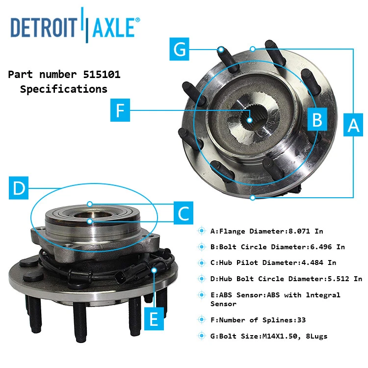 4WD Front Drilled Rotors Brake Pads Wheel Bearing Hubs for Dodge Ram 2500 3500 - Image 2 of 4