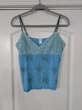 Y2K Gap Body Lace Spaghetti Strap Tank Top women's large blue green babydoll