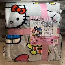 New Hello Kitty & Friends 60" x 90" Twin Gray Super Soft Plush Blanket With Bow