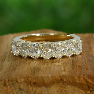 2 Ct Oval Simulated Women's Eternity Wedding Band Ring In 14K Yellow Gold Plated