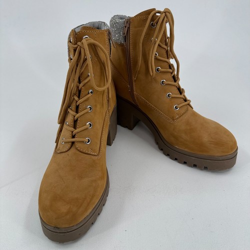Wild Pair Bentlip WOMENS Brown Tan Lace Up Side Zip Combat Boots SIZE 11 - Picture 3 of 22