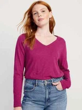 NWT Old Navy EveryWear V-Neck Long-Sleeve T-Shirt Shirt Virtual Orchid Women S M