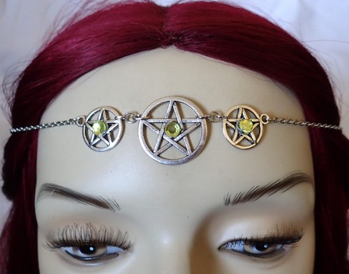 Wicca Triple Pentacle Ritual Circlet Crown Headpiece Gothic Goth Silver Jewelry - Picture 16 of 21