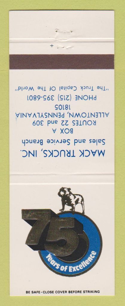 Matchbook Cover - Mack Semi Trucks Allentown PA