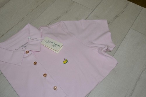 Ladies Berckmans Tory Burch Sport The Masters Pink Polo Shirt Gold Buttons Large - Picture 7 of 7
