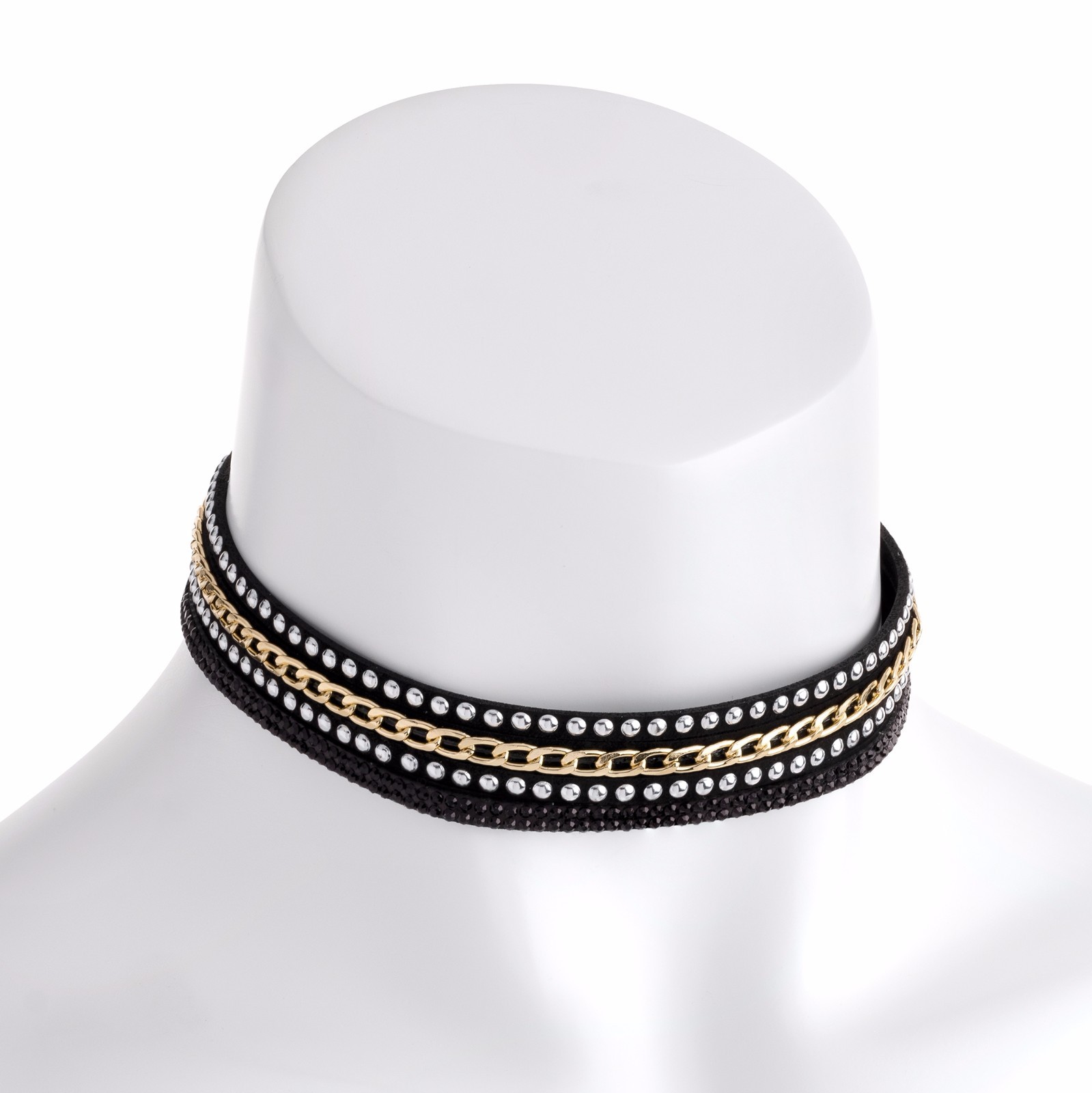 SALE REDUCED TO CLEAR Silver & Gold Colour Chain Look Black Choker Necklace